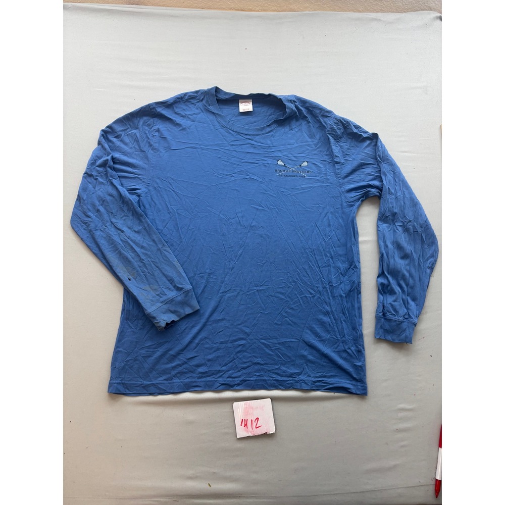 Brooks Brothers 346 Mens XL Blue Long Sleeve Lacrosse Graphic T-Shirt Distressed